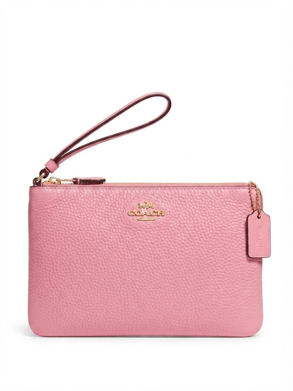 Coach Pink Pebbled Leather Wristlet with Gold Logo
